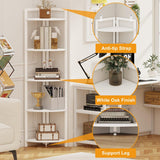 FATORRI Tall Corner Shelf, 5 Tier Modern Corner Bookshelf Stand, Wood and Metal Corner Plant Bookcase for Living Room, Home Office (White Oak) FATORRI