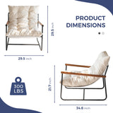 MAXYOYO Modern Accent Chair, Comfy Living Room Chair with Metal Frame Wooden Armrest, Upholstered Armchair with Soft Cushion for Bedroom Balcony Lounge Reading Room, Beige MAXYOYO