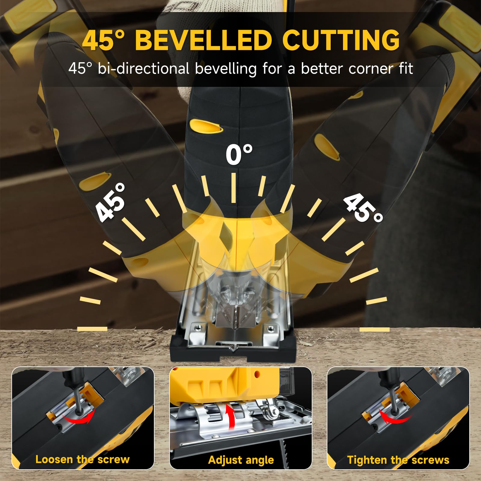 Cordless Jig Saw for DeWalt 20V Battery, 0°-45° Bevel Cuts, Brushless Jigsaw Tool, 3-Position Orbital for Wood/Metal/PVC Cutting - WoodArtSupply