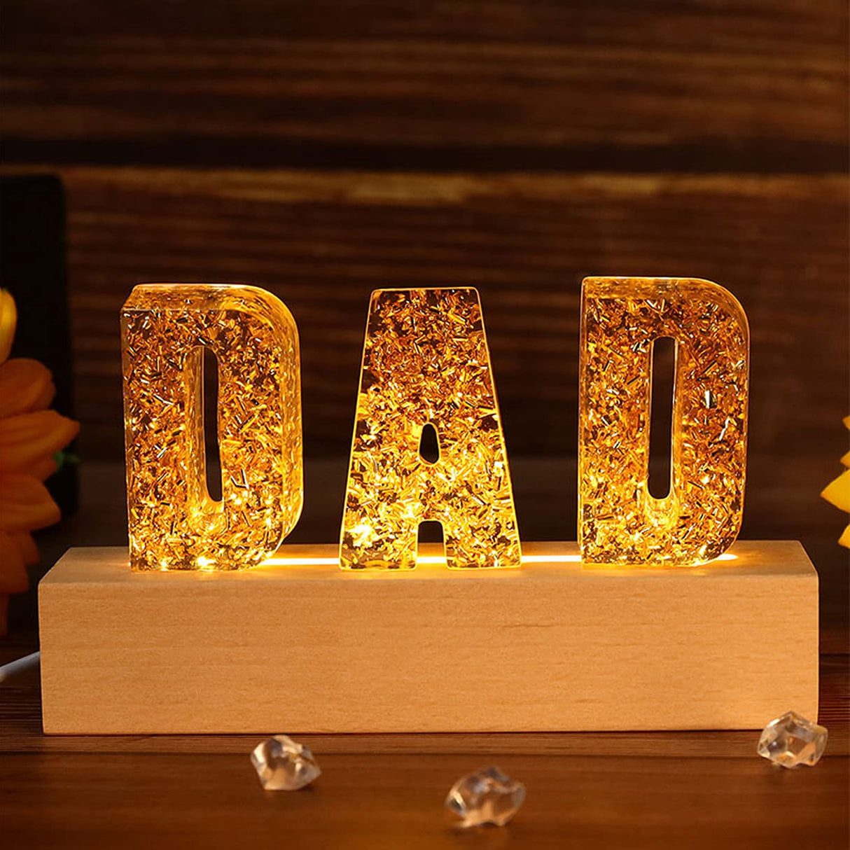 Voaesdk Big Letter Light Resin Molds,26 Cavities Alphabet LED Silicone Resin Mold with 1Pcs USB Powered Wooden Lighted Base Stand for DIY Table Crafts Party Wedding Desktop Lamp Home Decor Voaesdk