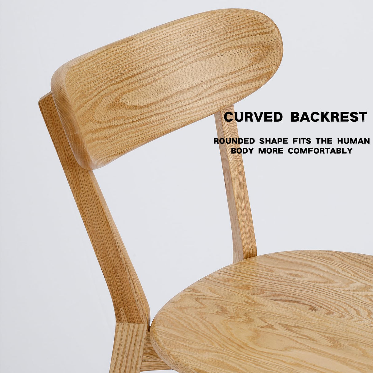 Grewood 100% Solid Oak Wood Dining Chairs Set of 2, Mid Century Modern with Wide Rounded Backrest, Chairs for Dining Room, Kitchen Chairs, Original Wood Color Grewood