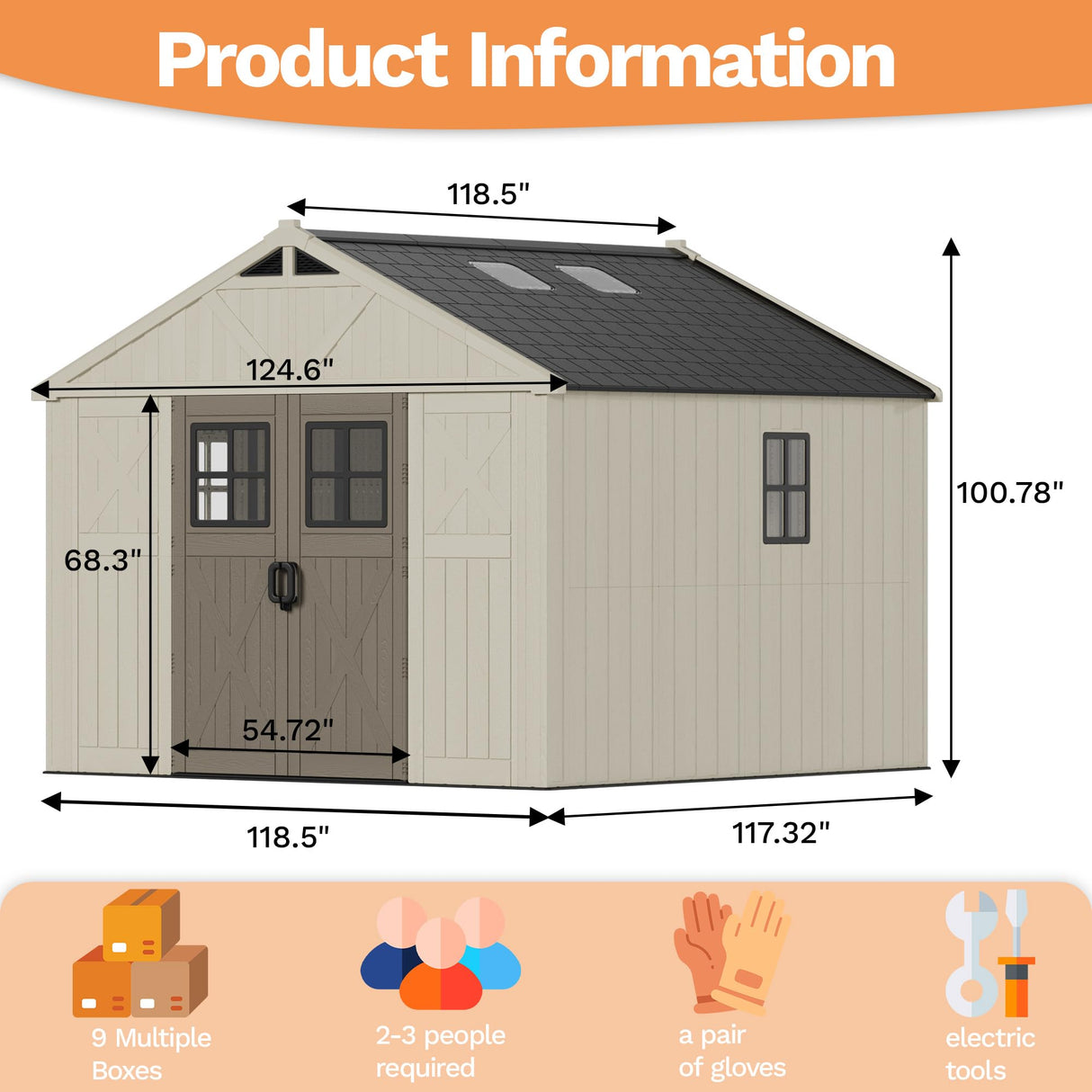 Devoko 10 x 10 FT Plastic Outdoor Storage Shed with Windows, Resin Tools Shed with Floor Large Storage Garden Shed for Patio,Garden, Backyard, Lawn, Beige Devoko
