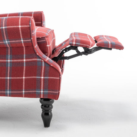 PATIOPTION Upholstered Wingback Recliner Chair, Plaid Recliner Chair Armchair Adjustable Footrest Push Back Reclining Sofa, Mid-Century Modern Lounge Armchair for Living Room, Bedroom, Reading - Red PATIOPTION