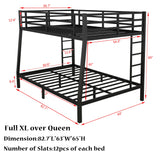 Bellemave Full XL Over Queen Metal Bunk Bed for Adults,Heavy-Duty Bunk Bed with 2 Ladders,Full Over Queen Bunk Beds,Space-Saving Bunk Bed for Kids/Teens/Adults,Noise-Free,Black Bellemave
