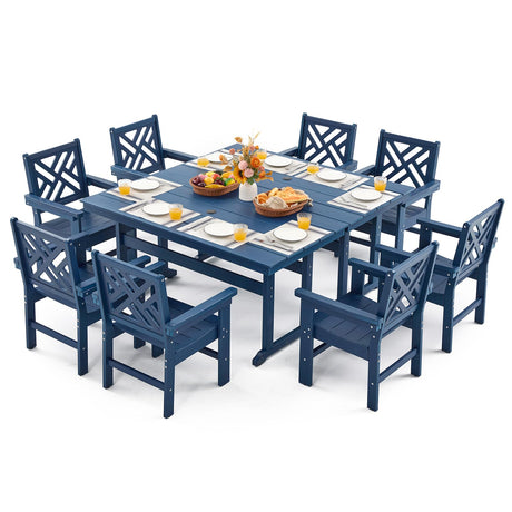 AXMOLM 10 Piece HDPE Outdoor Dining Set for 8, Patio HDPE Furniture Set with 2 Table and Umbrella Hole, Outdoor Table and Chairs for Garden, Poolside, Backyard, Deck AXMOLM