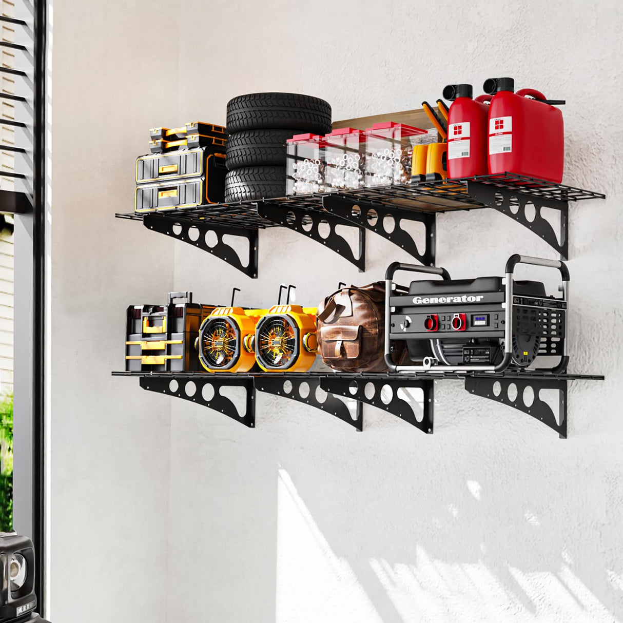 FFVVGH 2-Pack 2x6ft Storage Shelves,24-inch-by-71-inch Total Load 1200LBS Heavy Duty Garage Wall Shelving, Rust-Proof Metal Shelf Wall Mount Easy Installation,Space-Saving Wall Rack Garage Shelving FFVVGH