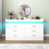 Hlivelood 6 Drawer Dresser with LED Light and Charging Station, Modern Chest of Drawers for Closet, Wide Drawer Organizer Cabinet for Bedroom, Living Room, Entryway, Hallway(6 Drawer White) Hlivelood