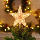 Christmas Tree Topper Lighted Star with Built-in 10 Replaceable Bulbs, 9.5” Clear Five-Pointed Star Tree Topper Plug in for Indoor Office Xmas New Year Holiday Tree Decoration, Warm White Brightown