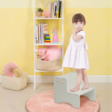 WOOD CITY Wooden Toddler Step Stool for Kids, Grey Two Step Children's Stool with Handles, Bonus Non-Slip Pads for Safety, Bathroom Potty Stool & Kitchen Step Stools Dual Height… WOOD CITY