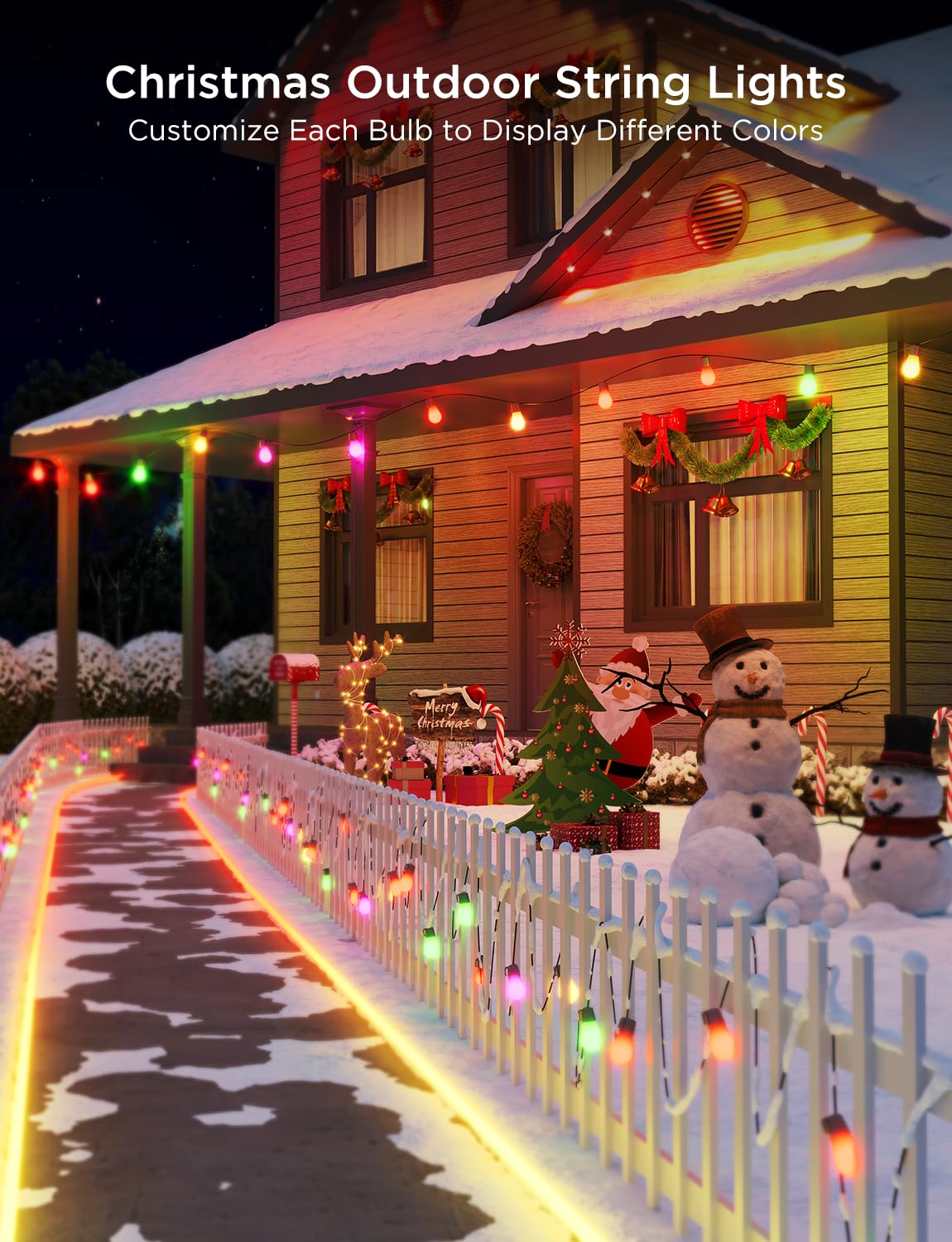 Govee Smart Outdoor String Lights H7021, RGBIC Warm White 96ft (2 Ropes of 48ft) LED Bulbs for Christmas Decorations Outdoor, WiFi Patio Lights Work with Alexa, Google, APP Control, IP65 Waterproof Govee