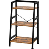 3-Tier Bookshelf, Ladder Shelf, Industrial Bookcase with Steel Frame, Metal Small Bookcase, Stand up Shelves for Living Room, Home Office, Kitchen, Bedroom, Industrial Style（Rustic Brown & Black） Homedawn