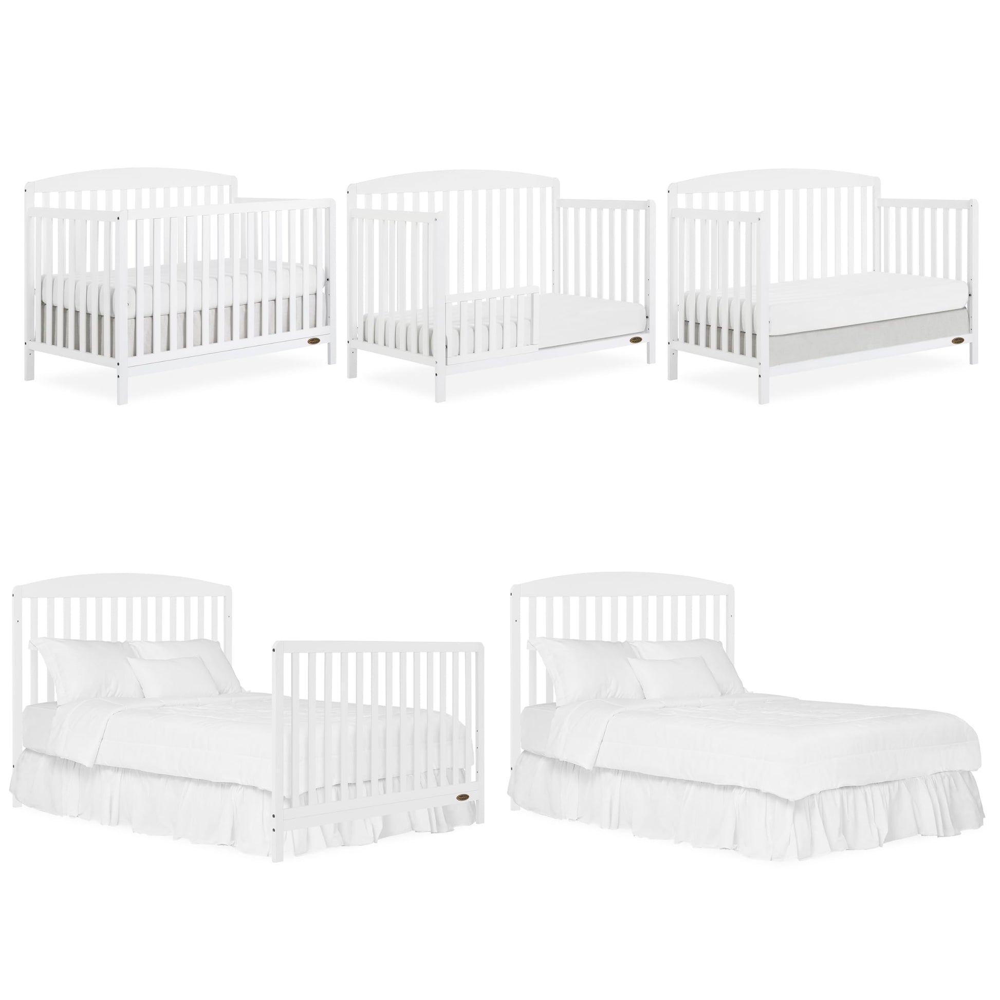 Dream On Me JPMA & Greenguard Gold Certified Odelle 5 in 1 Convertible Crib in White, Built of Sustainable Pinewood, 3 Mattress Height Settings, Non-Toxic Water-Based Paint Finish - WoodArtSupply