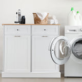 Spurgehom Double Door Trash Cabinet Kitchen Waste Bins,Tilt Out Laundry Hamper Cabinet with Hideaway Drawer Storage Bag, 10 Gallon Pet Proof Trash Can for Living Room,White Spurgehom