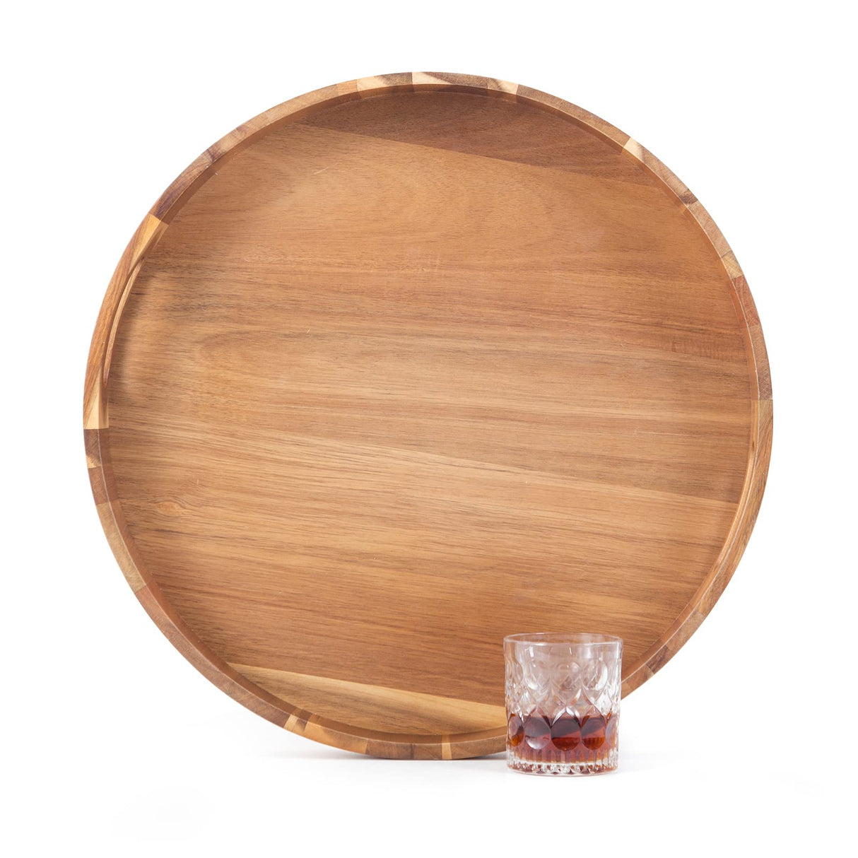 Round Wooden Serving Tray with Handles,20" Large Diameter Wood Serving Trays for Ottoman,Rustic Acacia Wood Circle Tray for Eating, Entertaining,Decorating and Organizing GinSent
