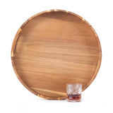 Round Wooden Serving Tray with Handles,20" Large Diameter Wood Serving Trays for Ottoman,Rustic Acacia Wood Circle Tray for Eating, Entertaining,Decorating and Organizing GinSent