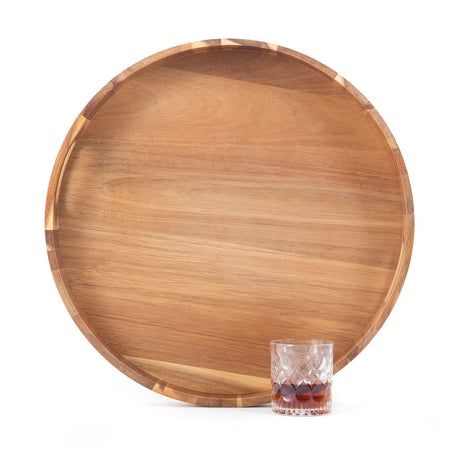 Round Wooden Serving Tray with Handles,20" Large Diameter Wood Serving Trays for Ottoman,Rustic Acacia Wood Circle Tray for Eating, Entertaining,Decorating and Organizing GinSent