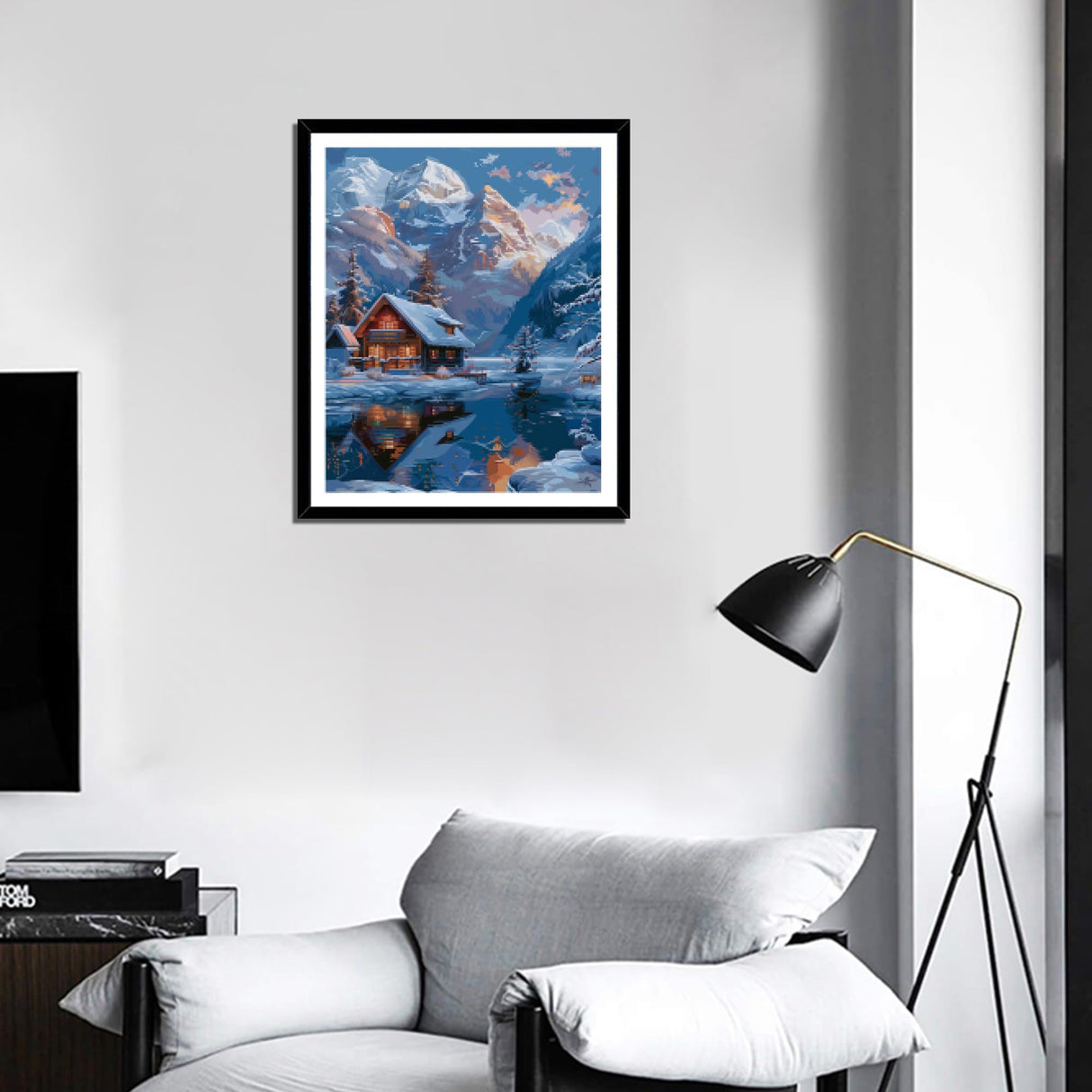 ARNLRDYA Cabin Paint by Number for Adults Beginner, Snow Mountain Paint by Numbers Kit, Lake Acrylic Painting On Canvas for Gift Home Wall Decor(16×20inch Unframe) ARNLRDYA