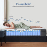 Gojef Queen Mattress, 12 Inch Queen Size Hybrid Mattress in a Box with Independent Pocket Spring - Zoned Support, Soft and Comfortable, Pressure Relief, Medium Firmness, CertiPUR-US Certified Gojef