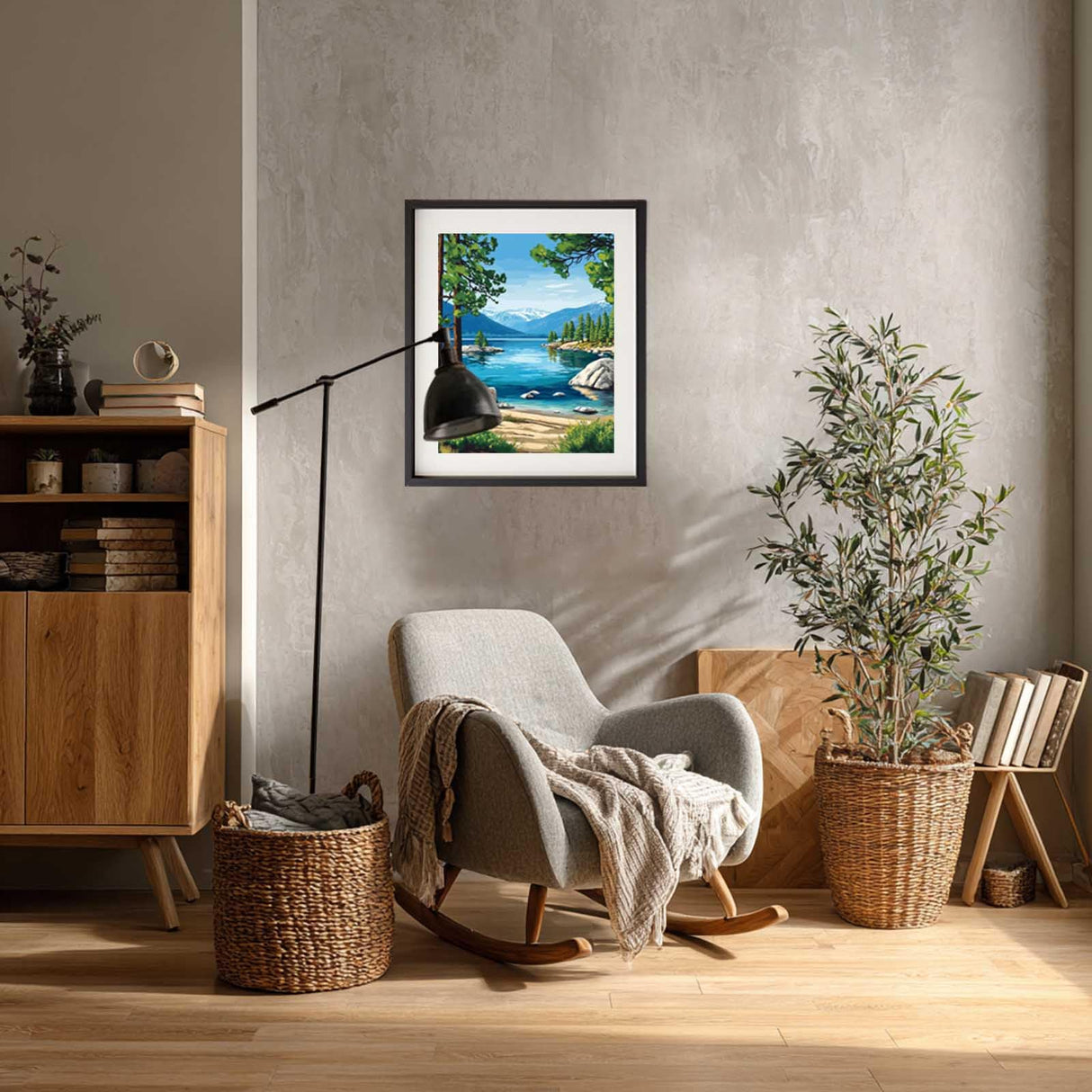 Lake Paint by Number, Lake Tahoe Paint by Numbers Kit for Adults, Mountain Lakes Wall Art, California Nature Landscape Acrylic Painting, Home Wall Decor - Mountains Trees(16x20inch, No Frame) Cawpom