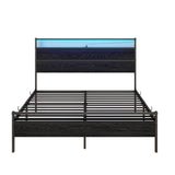Full Size BOFENG Bed Frame with Wood Headboard, LED Lights & USB Charging Station BOFENG