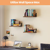 upsimples Floating Book Shelves for Wall, 15.7 Inches Wood Shelves for Living Room, Bathroom, Bedroom, Kitchen Storage and Decoration, Brown upsimples