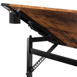 VECELO Vintage Drawing Drafting Table, Adjustable Tilting Top Art Desk Craft Work Station with Pencil Ledge, Lockable Slide Rolling Wheels for Painting Diamond Reading Writing Study, Rustic Brown VECELO