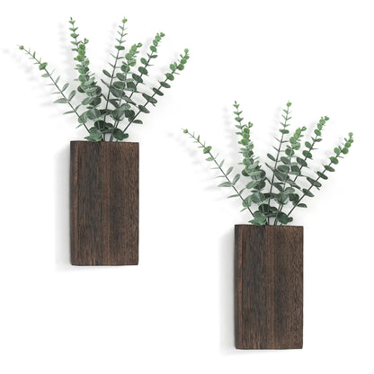 Dahey 2 Pack Wood Wall Planter Vase with Artificial Eucalyptus Farmhouse Wall Hanging Decor Pocket Planter for Indoor Fake Plants Greenery, Living Room Bedroom Kitchen Home Office Decoration