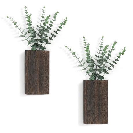 Dahey 2 Pack Wood Wall Planter Vase with Artificial Eucalyptus Farmhouse Wall Hanging Decor Pocket Planter for Indoor Fake Plants Greenery, Living Room Bedroom Kitchen Home Office Decoration Dahey