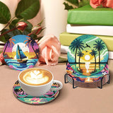 CAMOYAI 8 pcs Beach Diamond Art Coasters Kits with Holder, DIY Landscape Diamond Painting Coasters,Diamond Art Kits for Adults Beginners CAMOYAI