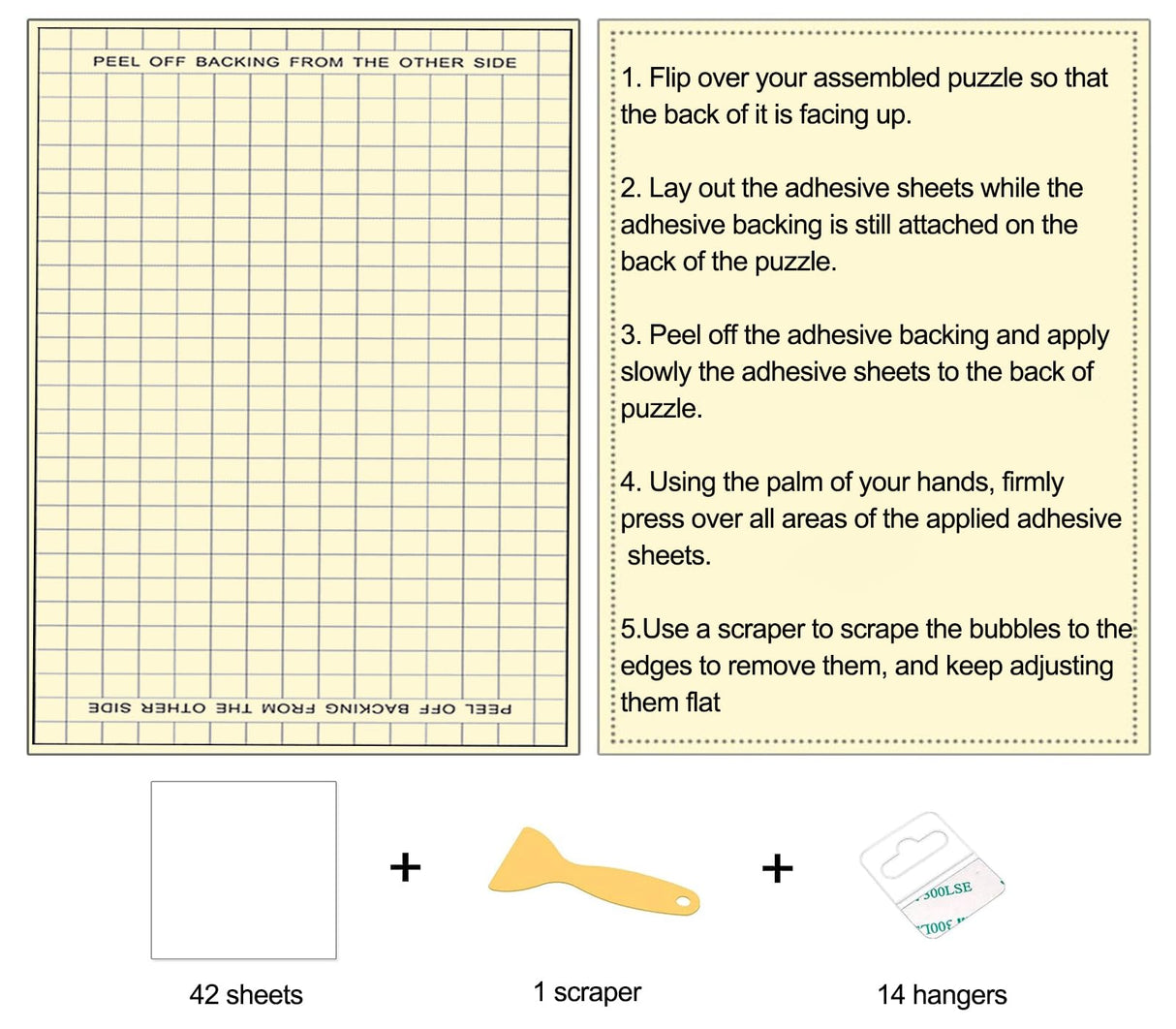 Puzzle Glue Sheets for 7 X 1000 Puzzles 42 Puzzel Saver Sheets Peel and Stick Puzzle Saver Puzzle Accessories with 14 Adhesive Hangers & 1 Scraper dgudgu