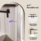 IFGET Farmhouse Queen Size Wood Bed Frame with Grooved Sliding Barn Door Design and Sturdy Slats Support, No Box Spring Required (White) IFGET