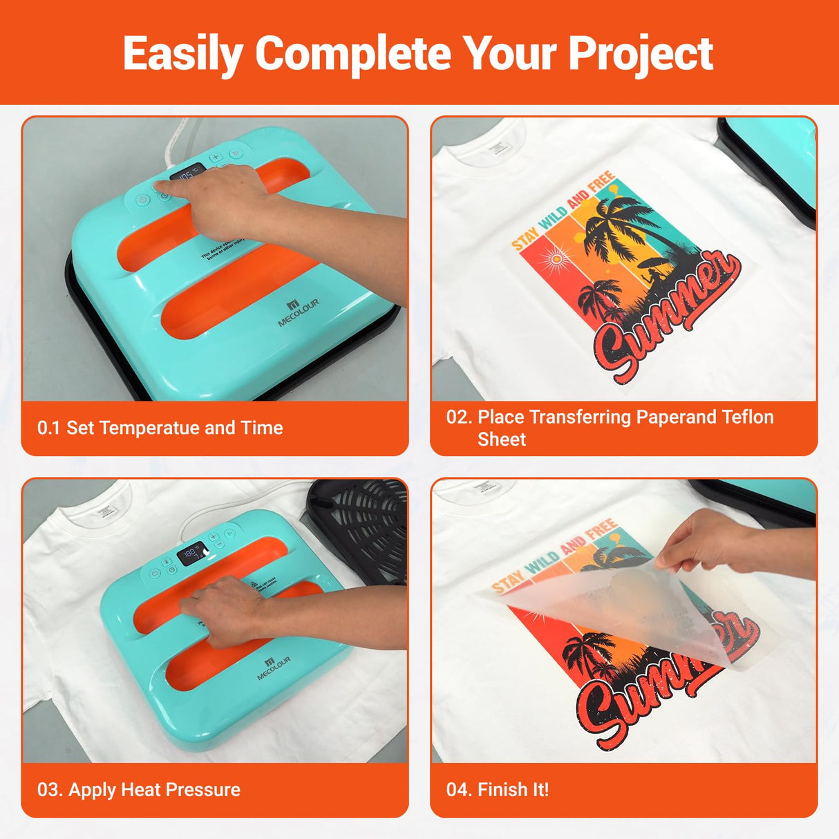 MECOLOUR Heat Press Machine for T-Shirts 12"X10", Heat Transfer Machine 110V for Sublimation,Tote Bags,Pillows,Dresses, Fast Heating, High Pressure, Precise Temperature Control, Insulated Safety Base MECOLOUR