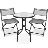 Best Choice Products 3-Piece Patio Bistro Dining Furniture Set w/Glass Tabletop, 2 Folding Chairs, Steel Frame, Polyester Fabric - Gray Best Choice Products