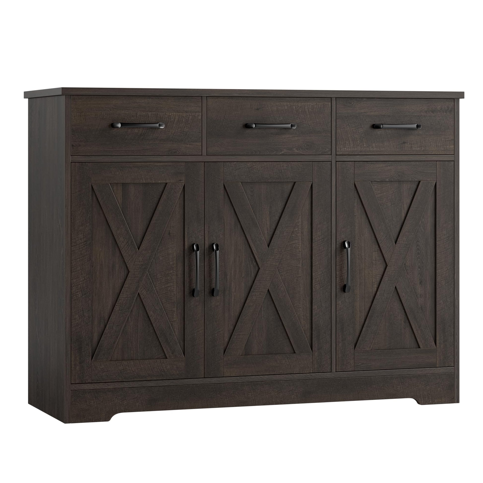 HOSTACK Modern Farmhouse Buffet Sideboard Cabinet, Barn Doors Storage Cabinet with Drawers and Shelves, Wood Coffee Bar Cabinet with Storage for Dining Room, Kitchen, Living Room, Dark Brown - WoodArtSupply