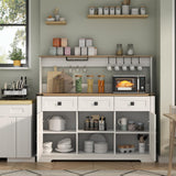 Gyfimoie Farmhouse Bar Cabinet with Hutch, Kitchen Buffet Cabinet with Storage Cabinet & 3 Sliding Drawers, Adjustable Shelf, Goblet Holder, Cup Hooks for Living Room, Dining Room Use (White) Gyfimoie