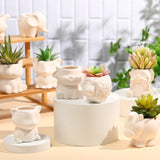 Hushee 12 Sets DIY Ceramic Succulent Pots Ready to Paint Animal Planters Unpainted Plant Flower Pots Bulk with Drainage Hole and Bisque Paint for Kids Adults Craft Christmas Hushee