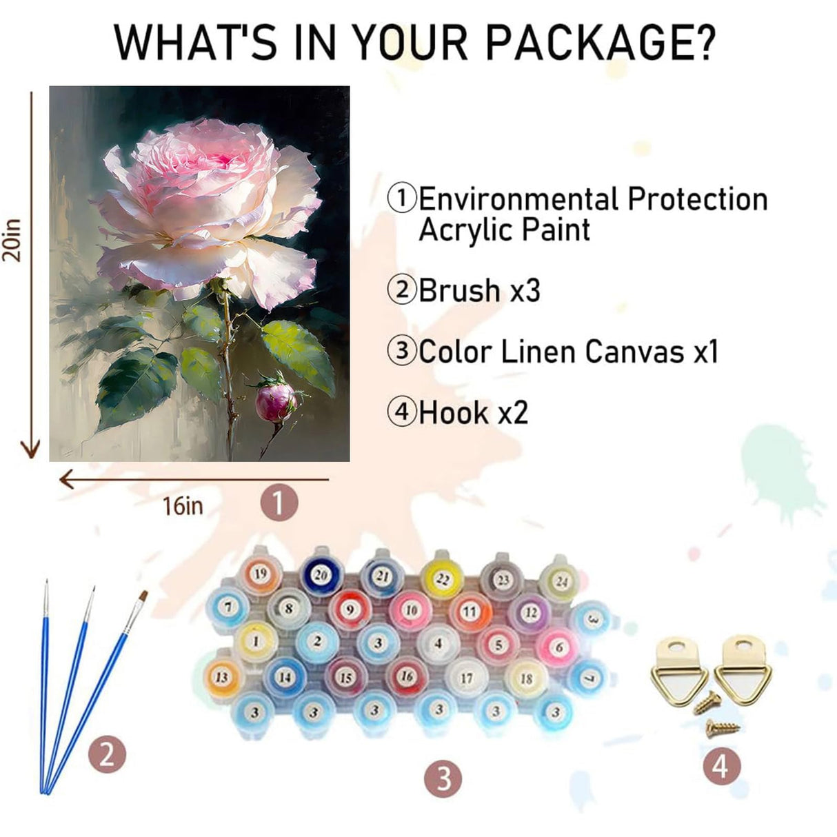 xackcme Rose Paint by Numbers for Adults - Flower Paint by Number on Canvas Without Frame, DIY Floral Oil Painting for Gift Home Wall Decor (16x20 inch) xackcme