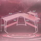 HKLGorg L Shaped Desk Gaming Desk, 50.4’’ Computer Desk, Gaming Table with Monitor Stand Corner Desk with MDF Board Surface, Home Office Desk for Girl Women Gift for Gaming Working Study, Pink HKLGorg
