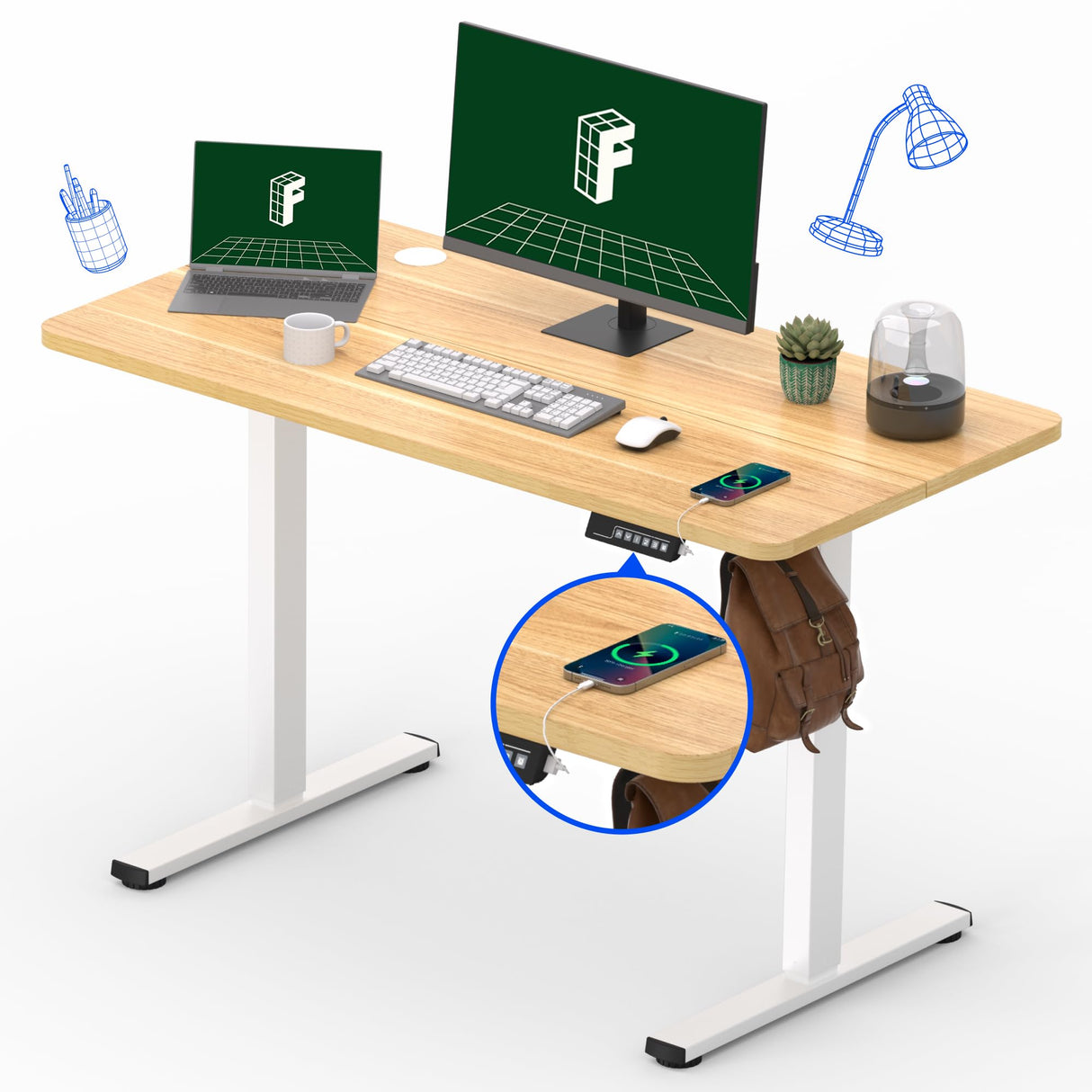 FLEXISPOT Standing Desk Electric Stand Up Desk with 48 x 24 Inches Splice Board Ergonomic Memory Controller Height Adjustable Desk (White Frame + 48" Maple Desktop) FLEXISPOT