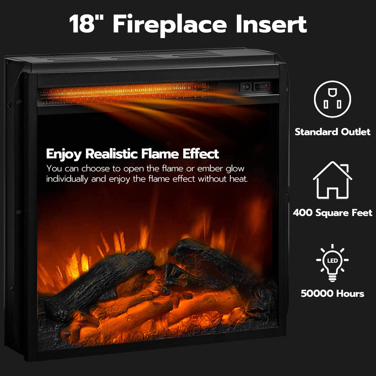 HOOBRO Fireplace TV Stand with Led Lights and Power Outlets, Wooden Media Entertainment Center Console Table with Glass Shelves, Fireplace TV Console for TVs up to 55", Rustic Brown BF120UDDS01 HOOBRO