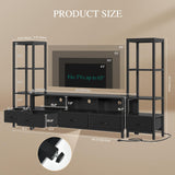 YITAHOME TV Stand 65 Inch for Living Room, LED Entertainment Center with Storage, TV Stand with 4 Tier Industrial Bookcase & Power Outlets, Modern Farmhouse TV Console Cabinet, Black YITAHOME