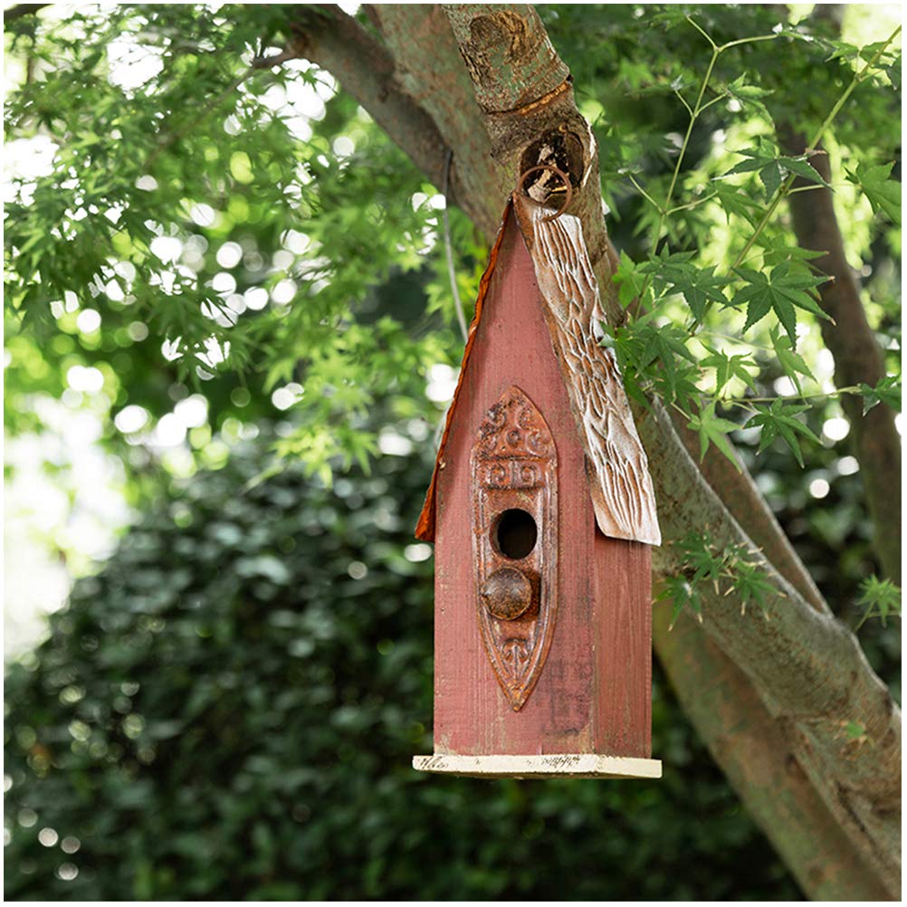 Glitzhome Hand Painted Distressed Hanging Wood Bird House for Outdoors 13.25" H Glitzhome