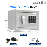 SereneLife Heavy Duty 9.1 x 6.7' Electronic Safe Box | Digital Touch Pad Lockbox with Code 2 Keys | Small Safe Box for Home/Office, Secure Cash, Jewelry, Firearms | Wall/Floor Mountable SereneLife