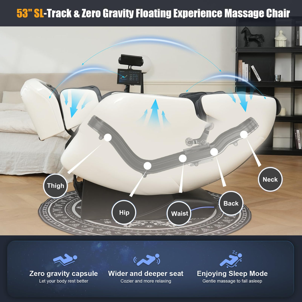 KTENTITO Massage Chair Full Body, 2025 Zero Gravity SL-Track Shiatsu Massage Chairs Recliner with AI Voice, LED Backlight Remote Control, Waist & Calf Heating Phone Controller and Holder G6 White Grey KTENTITO