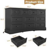 Hasuit Black Bedroom Dresser with 10 Drawers, 55.2" Long Drawer Dresser with Charging Station, Farmhouse Dresser Chest of Drawers, Large Wooden Storage Tower Organizer Dresser for Bedroom Living Room Hasuit