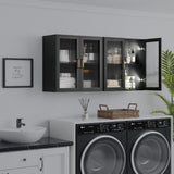 Furnaza LED Wall Storage Cabinets - Upper Kitchen Cabinets Laundry Wall Mounted Cabinets with 4 Acrylic Glass Doors and Shelf, in Black Furnaza
