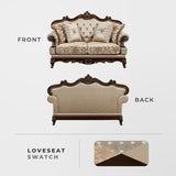 Lexicon Traditional Sofa Couch for Living Room, Rolled Arm Sofa with 4 Accent Pillows, Tufting, Queen Legs in Cherry Finish with Gold Tipping, Upholstered Living Room Furniture, 2 Seater Couch, Brown Lexicon