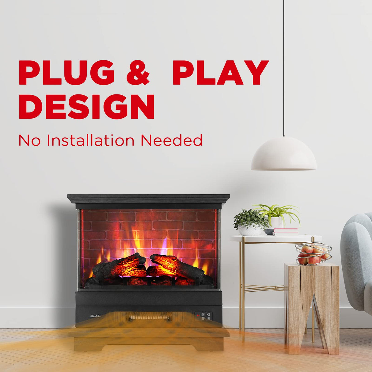 TURBRO Firelake 27-Inch Electric Fireplace Heater - Freestanding Fireplace with Mantel, No Assembly Required - 7 Adjustable Flame Effects, Overheating Protection, CSA Certified - 1400W, Black Walnut TURBRO