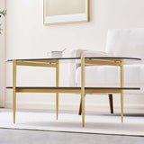 LumFurn Oval Glass Coffee Table, Mid-Century Modern Design, L41 x W21 x H17 inch, for Living Room, 2-Tier Structure, Amber Glass Top and Walnut Finish Wood Shelf, Conical Legs with Gold Finish Frame LumFurn