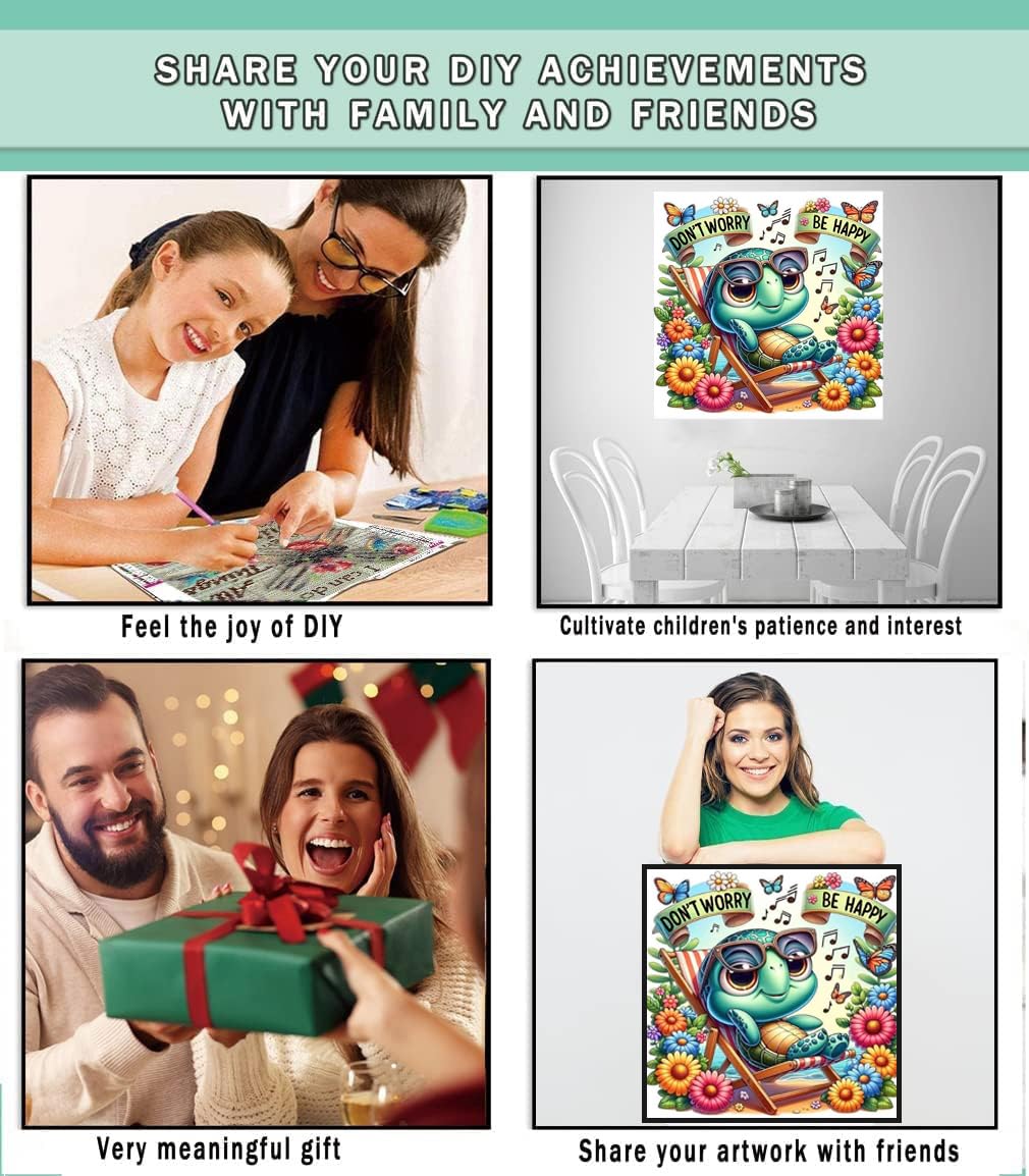 Lophomie Diamond Art Kits for Adults, 5D DIY Turtle Diamond Painting Kits for Adults Beginners, Diamond Dots Kits Gem Arts Crafts for Home Wall Decor 14x14 Inch(Don't Worry, Be Happy) Lophomie